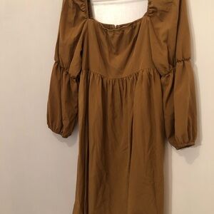 Women's Square Neck Long Sleeve Midi Dress - Brown